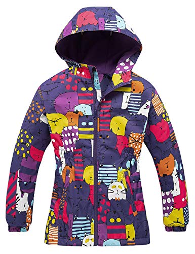 Echinodon Mädchen Jacke mit Fleecefütterung Übergangsjacke Outdoorjacke Wasserabweisend Winddicht Atmungsaktiv Kinder Regenjacke Wanderjacke A-Violett 120 von Echinodon