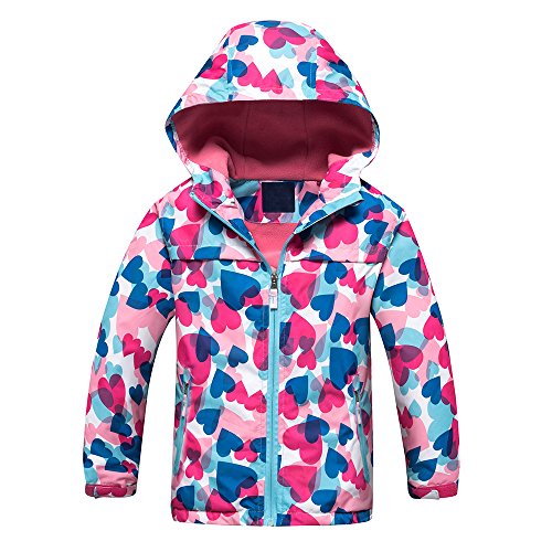 Echinodon Mädchen Jacke mit Fleecefütterung warm wasserdicht winddicht atmungsaktiv Kinder Regenjacke Übergangsjacke Wanderjacke Trekkingjacke 130 von Echinodon