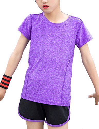 Echinodon Mädchen Sport-Set Schnelltrockend Shirt + Shorts Anzug für Yoga Jogging Training Violett 120 von Echinodon