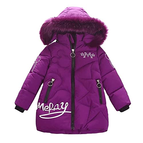 Echinodon Mädchen Winterjacke mit Kapuze Niedlich Jacke mit Aufdruck Baby Kinder Winter Mantel Violett 110 von Echinodon