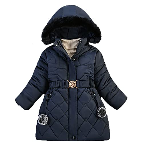 Echinodon Mädchen Winterjacke mit abnehmbarer Fellkapuze Verdickte Mantel mit Samtfutter Kinder Lange Outdoor Winter Jacke Parka Schwarz L von Echinodon