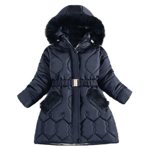 Echinodon Mädchen Wintermantel Tailliert Kinder Lange Winterjacke Parka mit Samtfutter Winter B-Navy 150 von Echinodon