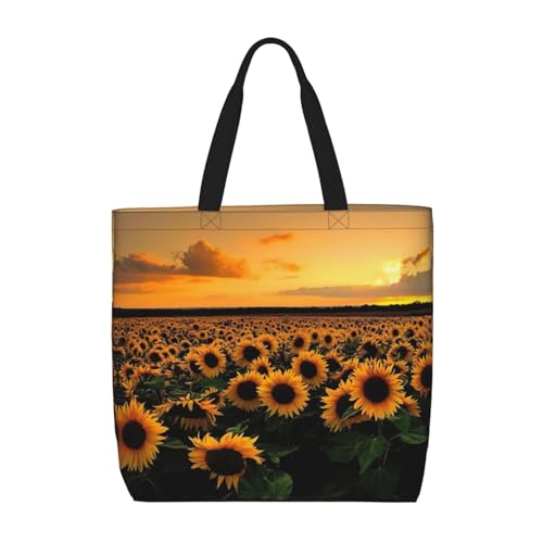 EdWal Boho-Tragetasche mit goldfarbenem Lotus- und Blumendruck, für Damen, Schultertasche, große Einkaufstasche, für Arbeit, Reisen, Einkaufen, Sonnenblume und Sonnenuntergang., Einheitsgröße von EdWal