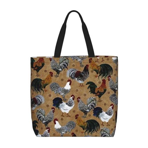 EdWal Monarch Butterflies1 bedruckte Tragetasche für Damen, Schultertaschen, große Einkaufstasche, Umhängetasche für Arbeit, Reisen, Einkaufen, Aufdruck Hahn und Huhn, Einheitsgröße von EdWal