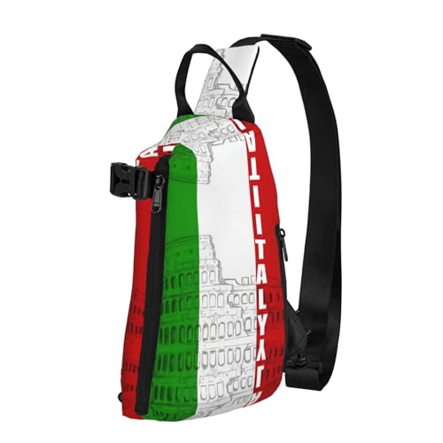 EdWal Schultertasche mit Boots-, Schiffs-, Landschaftsdruck, Wandern, Tagesrucksack, Umhängetasche, Brust, Outdoor-Reiserucksack für Damen und Herren, Römisches Kolosseum Italienische Flagge, von EdWal