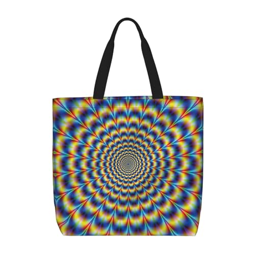 EdWal Tragetasche für Damen, Regenbogenfarben, gestreift, Schultertasche, große Einkaufstasche, für Arbeit, Reisen, Einkaufen, Spirale optische Illusion Gif, Einheitsgröße von EdWal