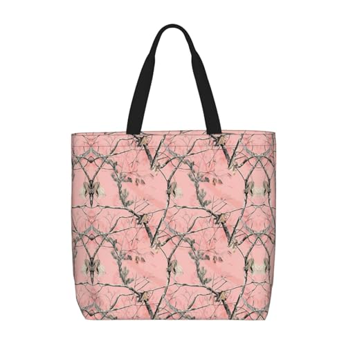 EdWal Tragetasche mit Gemüse und Früchten, bedruckt, für Damen, Schultertaschen, große Einkaufstasche, für Arbeit, Reisen, Einkaufen, Pinks Leaves Camo, Einheitsgröße von EdWal