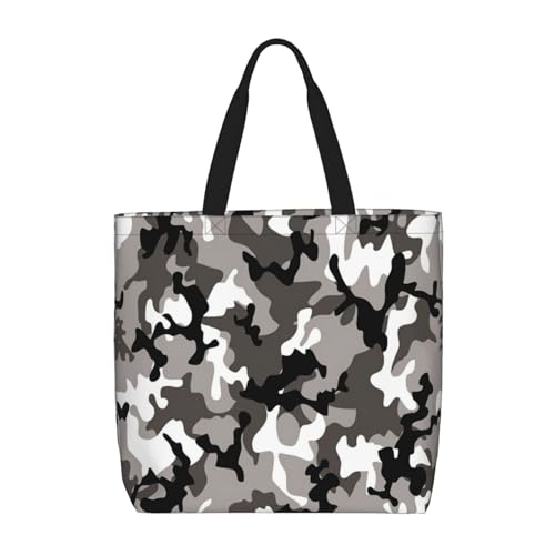 EdWal Tragetasche mit Regenbogen-Rosen-Blumendruck, für Damen, Schultertaschen, große Einkaufstasche, für Arbeit, Reisen, Einkaufen, Schwarz Grau Weiß Camo, Einheitsgröße von EdWal