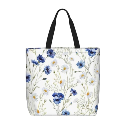 EdWal Tragetasche mit blutigen Handabdrücken für Damen, Schultertaschen, große Einkaufstasche, Umhängetasche für Arbeit, Reisen, Einkaufen, Blumen und Kornblumen, Gänseblümchen, Einheitsgröße von EdWal