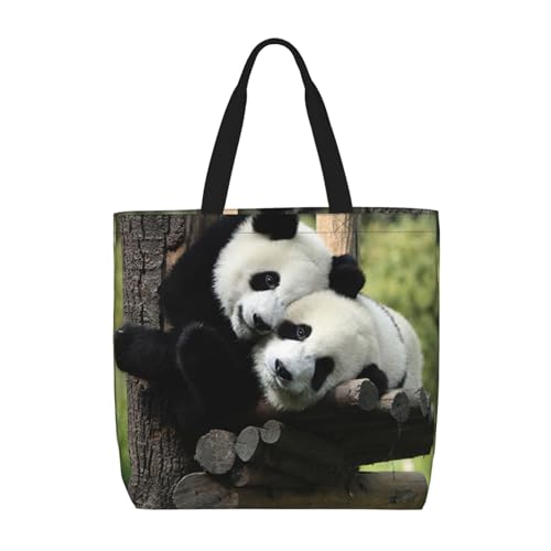 EdWal Tragetasche mit niedlichem Hirsch-Aufdruck, für Damen, Schultertaschen, große Einkaufstasche, für Arbeit, Reisen, Einkaufen, Zwei große Pandas, Einheitsgröße von EdWal