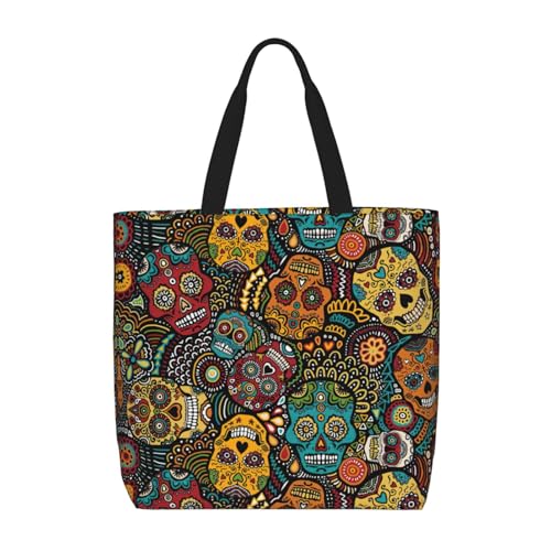 EdWal Weltkarte1 bedruckte Tragetasche für Damen, Schultertaschen, große Einkaufstasche, Umhängetasche für Arbeit, Reisen, Einkaufen, Sugar Skull Print, Einheitsgröße von EdWal