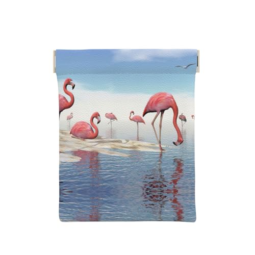 Leder-Münztasche mit Musiknoten-Aufdruck, Geldbörse für Herren, Münzbörse für Damen, Mini-Geldbörse, Flock of Pink Flamingos on the Beach, Einheitsgröße, Münztasche von EdWal