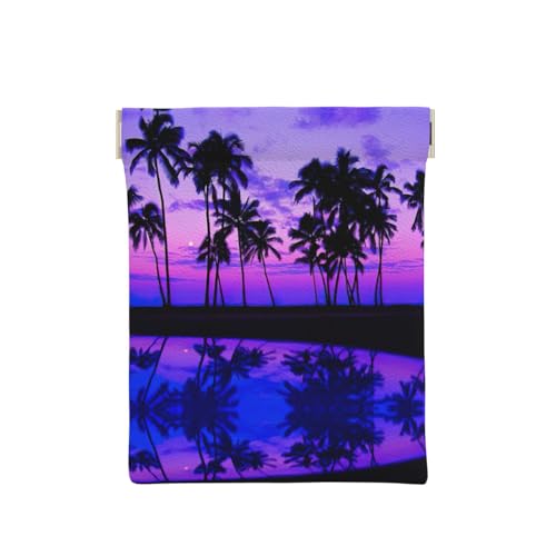 Münztasche aus Leder mit Pfirsichdruck, Geldbörse für Herren, Münzbörse für Damen, Mini-Geldbörse, Palme Purple Sunset, Einheitsgröße, Münztasche von EdWal