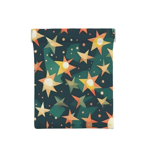 Münztasche aus Leder mit Speckmuster, Geldbörse für Herren, Münzgeldbörse für Damen, Mini-Geldbörse, Atomic Stars Retro Pattern Print, Einheitsgröße, Münztasche von EdWal