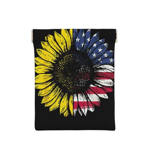 Münztasche aus Leder mit Tennisschlägeraufdruck, Geldbörse für Herren, Münzgeldbörse für Damen, Mini-Geldbörse, Amerikanische Sonnenblumen-Flagge., Einheitsgröße, Münztasche von EdWal