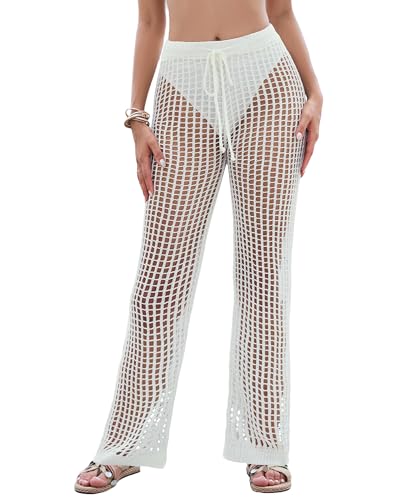 Eddoyee Häkelhose für Damen, für Sommer, Strand, Badeanzug, hohe Taille, sexy Netz-Strick, Weiss/opulenter Garten, Large Eddoyee Häkelhose für Damen, für Sommer, Strand, Badeanzug, hohe Taille, sexy Netz-Strick, Weiss/opulenter Garten, Large von Eddoyee