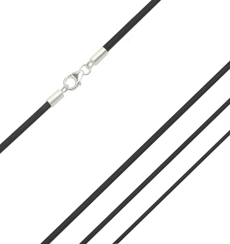 Ziegenleder Kette, Leder-Band, Leder-Collier schwarz, robuste und weiche Glattleder mit 925 Silber Karabiner 1mm, 2mm breit, Länge wählbar (40, Silber 2mm) von Edellis