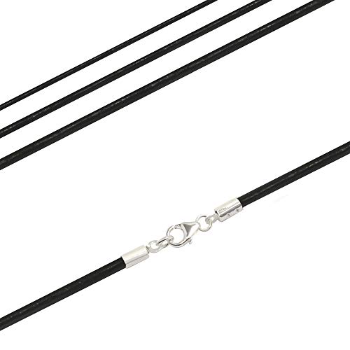 Ziegenleder Kette, Lederband, Leder-Collier schwarz, robuste und weiche Glattleder mit 925 Silber Karabiner 1mm, 2mm und 3mm, Länge wählbar (38, Silber 1mm) von Edellis