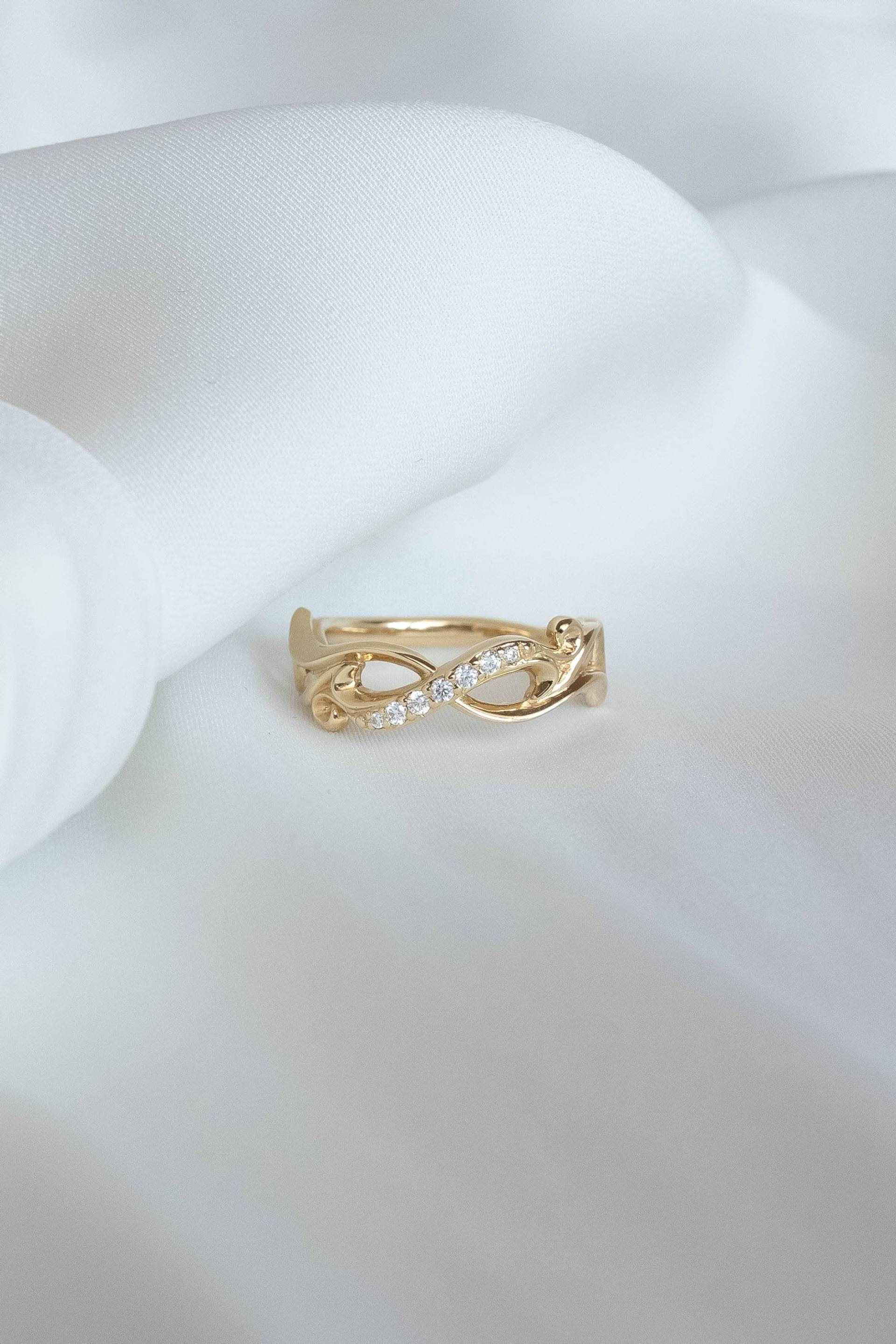 Unendlich Ehering Mit Diamanten, 14K Oder 18K Solid Gold Blatt Scroll Ring, Natur Inspirierter Infinity Einzigartiger Für Sie von EdenGardenJewelry