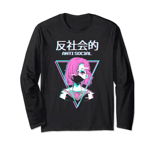 Antisocial Vaporwave Anime Girl Japanese Alt Indie Aesthetic Langarmshirt von Edgy Aesthetic Anime Merch Lofi Egirl Eboy Clothes