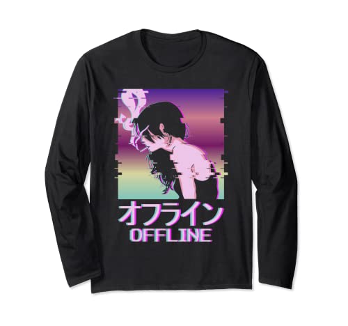 Offline Japanese Vaporwave Alt Indie Aesthetic Anime Girl Langarmshirt von Edgy Aesthetic Anime Merch Lofi Egirl Eboy Clothes