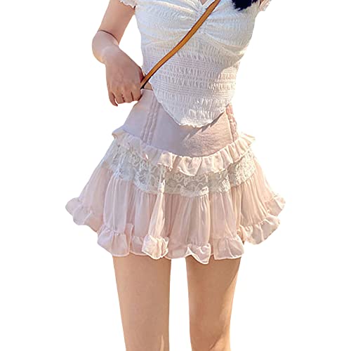 Edhomenn Frauen Y2k Rock Nette Flowy Mini Röcke Hohe Taille Spitze Patchwork Rüschen Saum A-Linie Röcke, 01 Rosa, 40 Edhomenn Frauen Y2k Rock Nette Flowy Mini Röcke Hohe Taille Spitze Patchwork Rüschen Saum A-Linie Röcke, 01 Rosa, 40 von Edhomenn