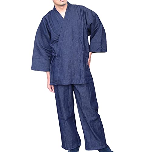 Edoten Herren Japan Kimono Mönch Arbeitskleidung Jeansjacke Hose Kleid Mönch, nevy, XXXXL von Edoten