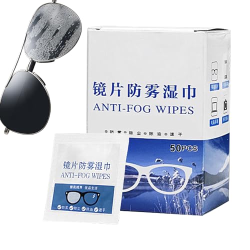 Brillentücher,50 Stück ganztägige Antibeschlag-Reinigungstücher für Brillen - Einzeln verpackte Kamera-Reinigungstücher für Schutzbrillen, Brillen, Badezimmerspiegel Eelogoo von Eelogoo