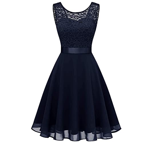 Efanhouy Sommerkleid Damen Lang 1950er Vintage Retro Cocktailkleid Rockabilly V-Ausschnitt Faltenrock（Blau,S von Efanhouy