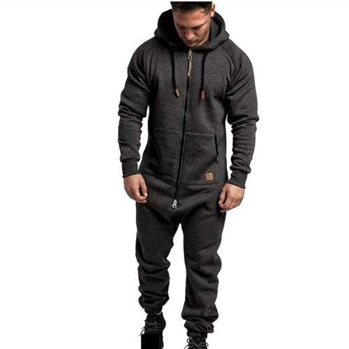 EflAl Herren Einteiler Mit Kapuze Übergroßer Overall Mit Reißverschluss, Strampler Lässig Einfarbig Einteilig Jogger Sweatsuit Nachtwäsche (Color : Dark Grey, Size : 5XL) von EflAl