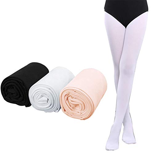 Egurs 3 Paare Ballett Strumpfhose 80D Hohe Elastizität Tanzstrumpfhose für Mädchen,Kinder und Damen（weiß, schwarz und rosa） S von Egurs