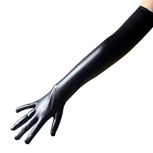 Egurs Damen Sexy Glänzende Wet Look PVC Leder Lange Handschuhe,54cm Lang Schwarz von Egurs