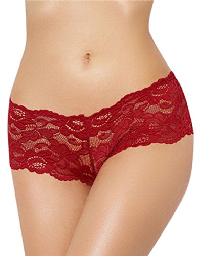 Egurs Damen Sexy Transparent Spitze Panty Übergröße Bikini Slip Panty Tanga Medium rot von Egurs