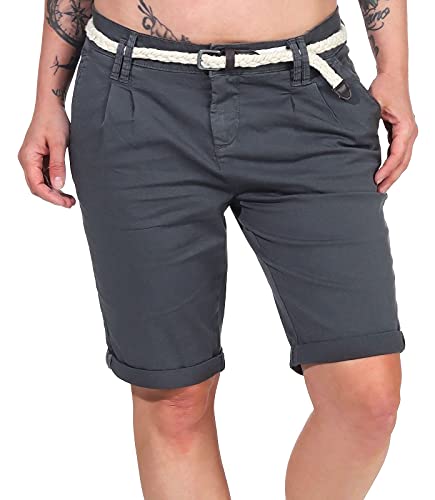 Eight 2 Nine Damen Chino Shorts LETN-025 Kurze Hose mit Gürtel Iron Grey M von Eight 2 Nine