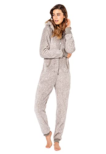 Eight2Nine Damen Jumpsuit Overall aus Teddy Fleece mit Ohren light-grey1 XS/S von Eight 2 Nine