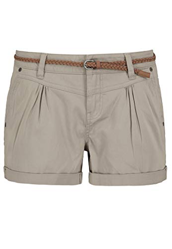 Eight 2 Nine Hot Pant Damen Bermuda Short tiefer Bund Aufschlag und Flechtgürtel Soft Washed (M, grau) von Eight 2 Nine