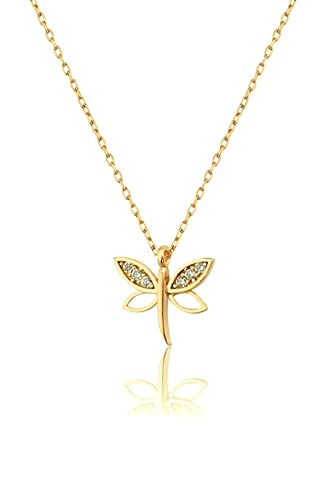 Einzelstück® Dragonfly Halskette Libelle Schmetterling Anhänger | 925 Sterling Silber Schmuck (Dragonfly Halskette Gold) von Einzelstück