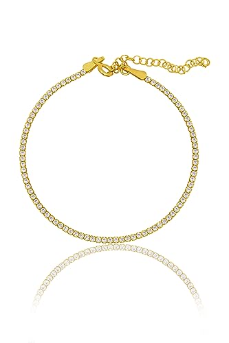 Einzelstück® Tennis Armband Silber 925 I Damen Kristall Armband I 18K Gold I Klassisch Tennisarmband Glitzer (Sparkle Armband Gold) von Einzelstück