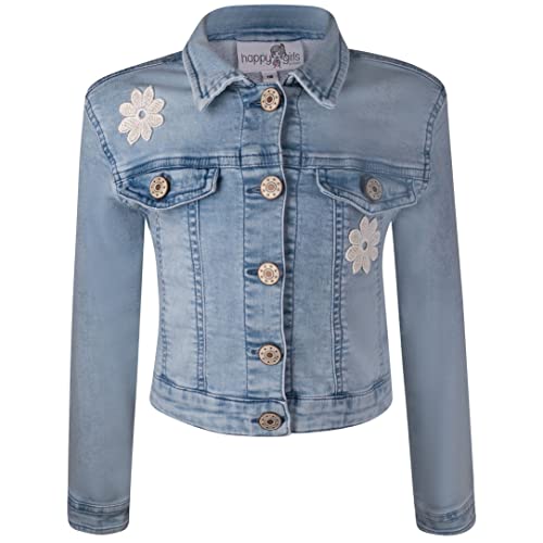 Eisend - Mädchen Jacke Jeansjacke zum knöpfen, Bestickt, Blumen, Jeansblau - 314100, Größe 104 von Eisend