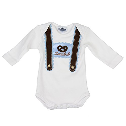 Eisenherz Baby Body Langarm hellblau Lausbub und Breze mit Hosenträger Applikation - süßer Trachtenlook Größe 62 von Eisenherz