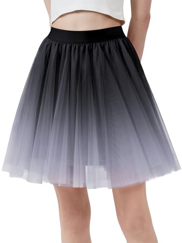 Eisnnu Tüllrock Damen 3 Lagen Tüll Elastische Taille Sommerrock Unterrock Petticoat Rocklänge 48CM Schwarz Rosa Weiß Kurz Party Prom Rock von Eisnnu