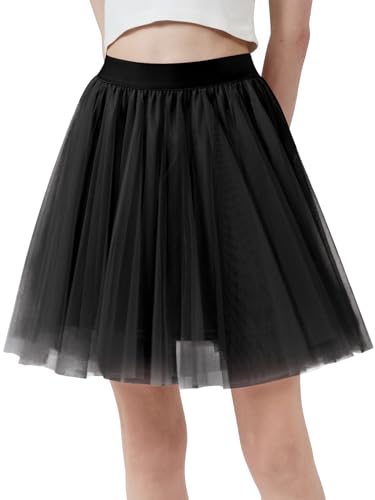 Eisnnu Tüllrock Damen 3 Lagen Tüll Elastische Taille Sommerrock Unterrock Petticoat Rocklänge 48CM Schwarz Rosa Weiß Kurz Party Prom Rock von Eisnnu