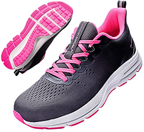 Eisrumu Laufschuhe Damen Turnschuhe Frauen Leichte Atmungsaktive Straßenlaufschuhe Indoor&Outdoor Fitnessschuhe Sportschuhe Grau Schwarz Rosa EU38 von Eisrumu