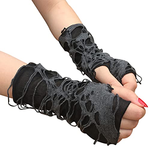 Ekakashop Halloween Fingerlose Handschuhe Spinnennetz Spitzenhandschuhe Schwarze Punkhandschuhe Punk Rave Fingerlose Handschuhe für Halloween Kostüme Hip Hop Performances Partys von Ekakashop