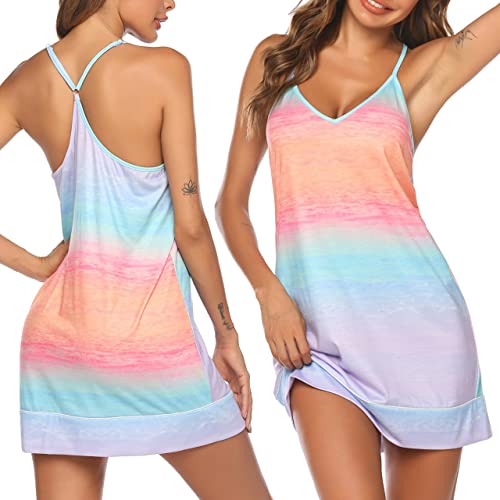 Ekouaer Ärmelloses Nachthemd für Damen, V-Ausschnitt, Racerback,, Orange Tie Dye, X-Large Ekouaer Ärmelloses Nachthemd für Damen, V-Ausschnitt, Racerback,, Orange Tie Dye, X-Large von Ekouaer
