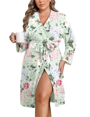 Ekouaer Damen-Bademantel in Übergröße, knielang, leicht, kurz, Kimono, Bademäntel mit Taschen, Umstands-Bademantel, Größe 1 x 5XL, Grün/Blumen, 4X Ekouaer Damen-Bademantel in Übergröße, knielang, leicht, kurz, Kimono, Bademäntel mit Taschen, Umstands-Bademantel, Größe 1 x 5XL, Grün/Blumen, 4X von Ekouaer