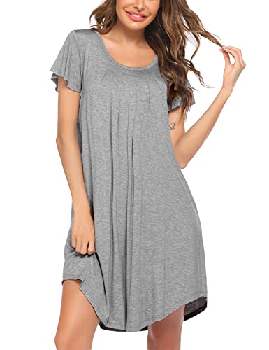 Ekouaer Nachthemd Damen Nachtwäsche Kurz Sommer Sleepshirt Loose fit Bigshirts Damen Große Größen, Grau, L von Ekouaer