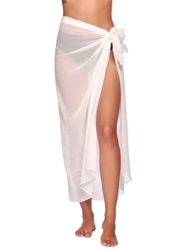 Ekouaer Sarong Pareo für Damen Weiß Lang Strandkleid Strand Wickelrock Sexy Bikini Vertuschen Sommer Strandtuch Weich TapisserieWickeltuch von Ekouaer