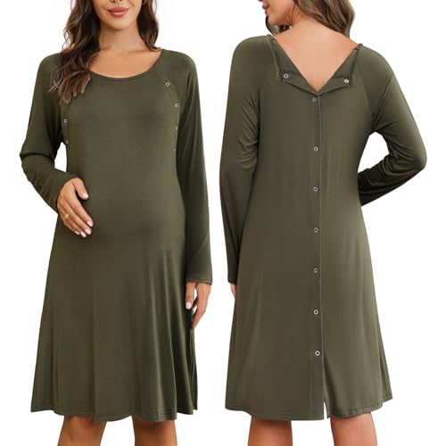 Ekouaer Damen-Umstandsnachthemd, Stillkleid, Krankenhaus-Stillkleid, Knopfleiste, langärmelig, Nachtwäsche, Grün , XX-Large Ekouaer Damen-Umstandsnachthemd, Stillkleid, Krankenhaus-Stillkleid, Knopfleiste, langärmelig, Nachtwäsche, Grün , XX-Large von Ekouaer