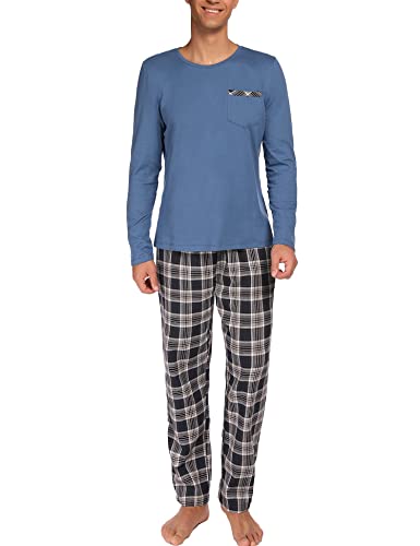 Ekouaer Herren Pyjama Langarm Zweiteiliger Winter Baumwolle Schlafanzug Lang Set Nachtwäsche Navy Blau XXL von Ekouaer